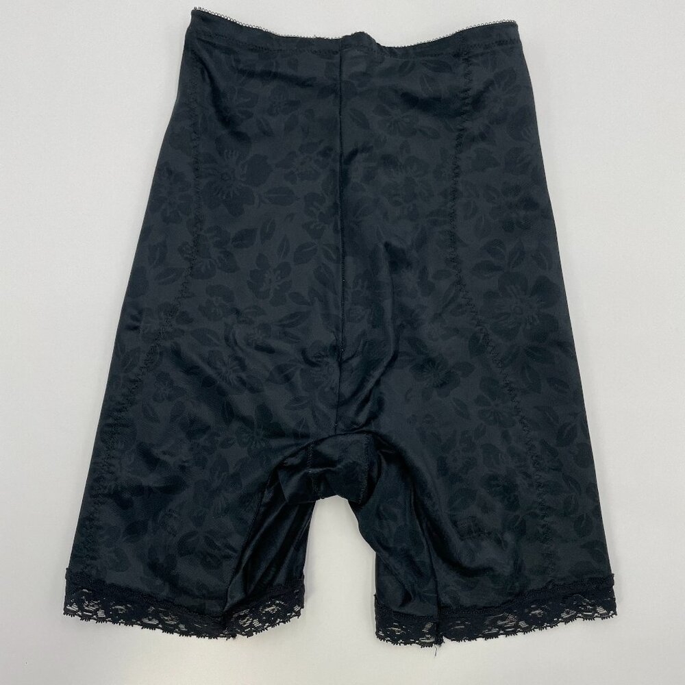 Vintage Sears Tummy Control Top Shorts Black Floral Retro Elastic Waistband